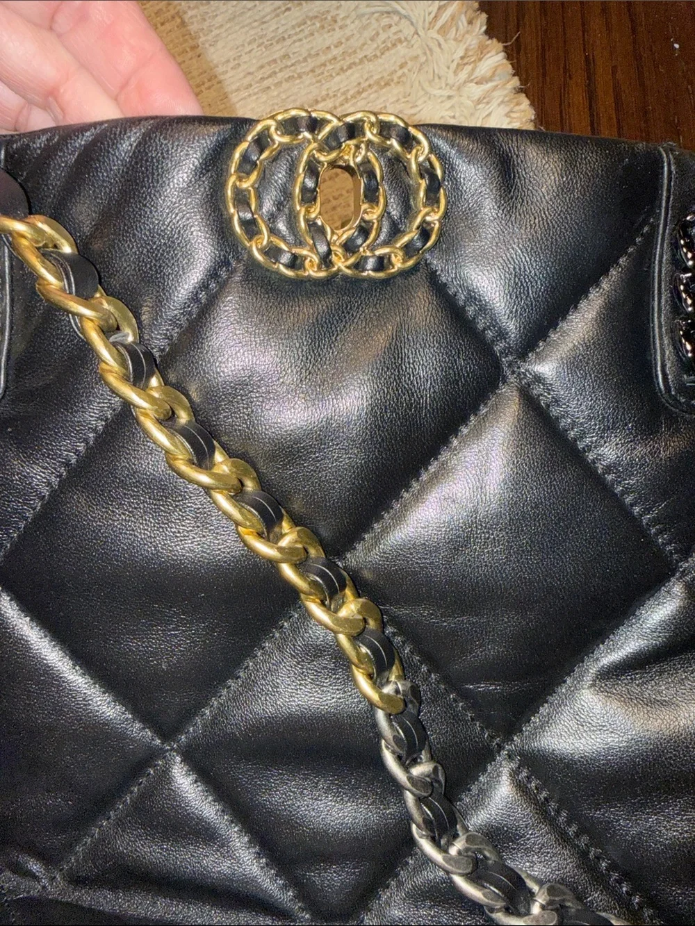 Classic Black Quilted Tote with Dual Chain Handles